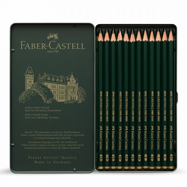 Faber Castell: Series 9000 PENCILS: SET OF 12 (8B to 2H) in metal tin